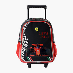 Ferrari Print Trolley Backpack with Zip Closure - 16 inches