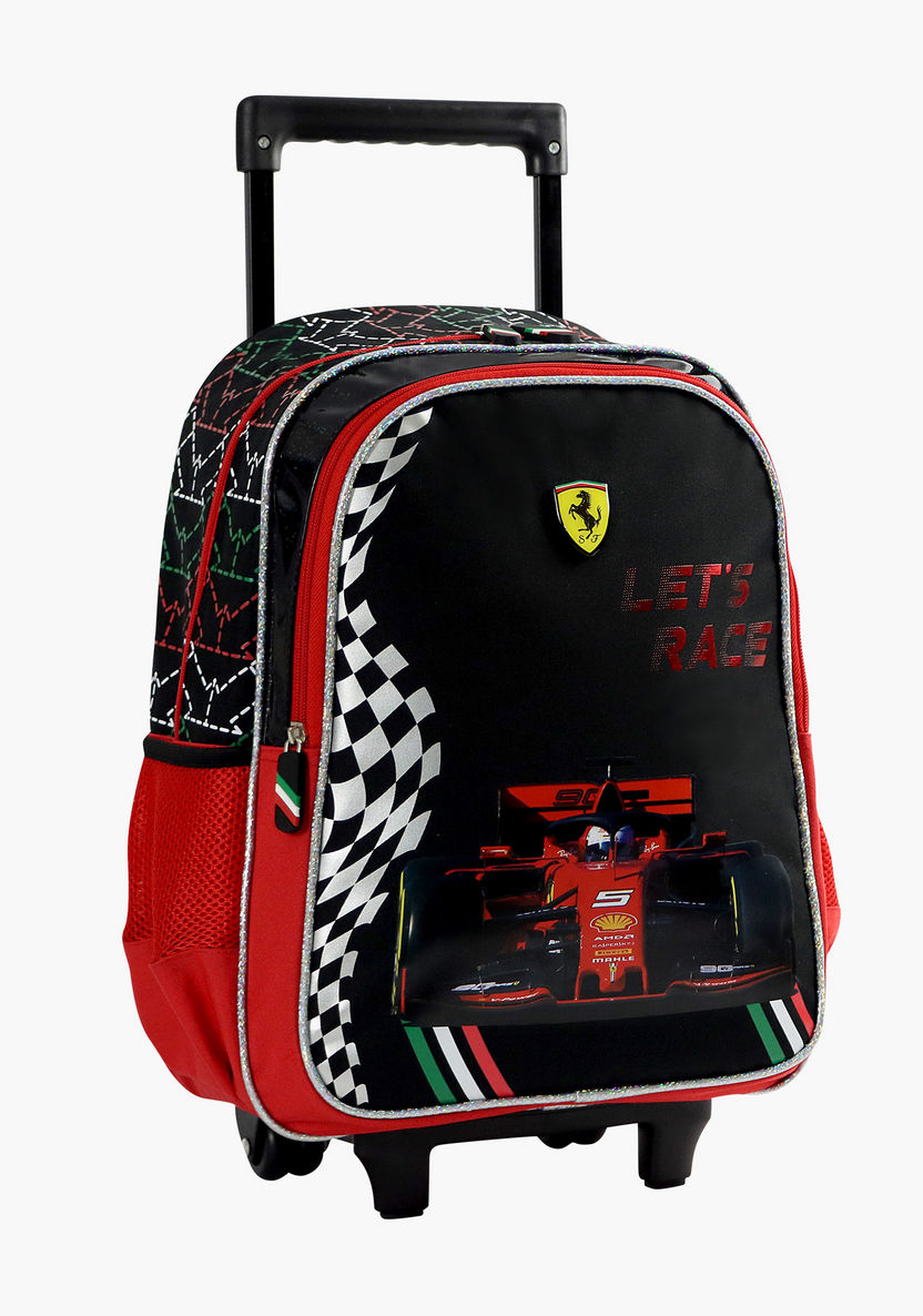 Ferrari Print Trolley Backpack with Zip Closure - 16 inches-Trolleys-image-1