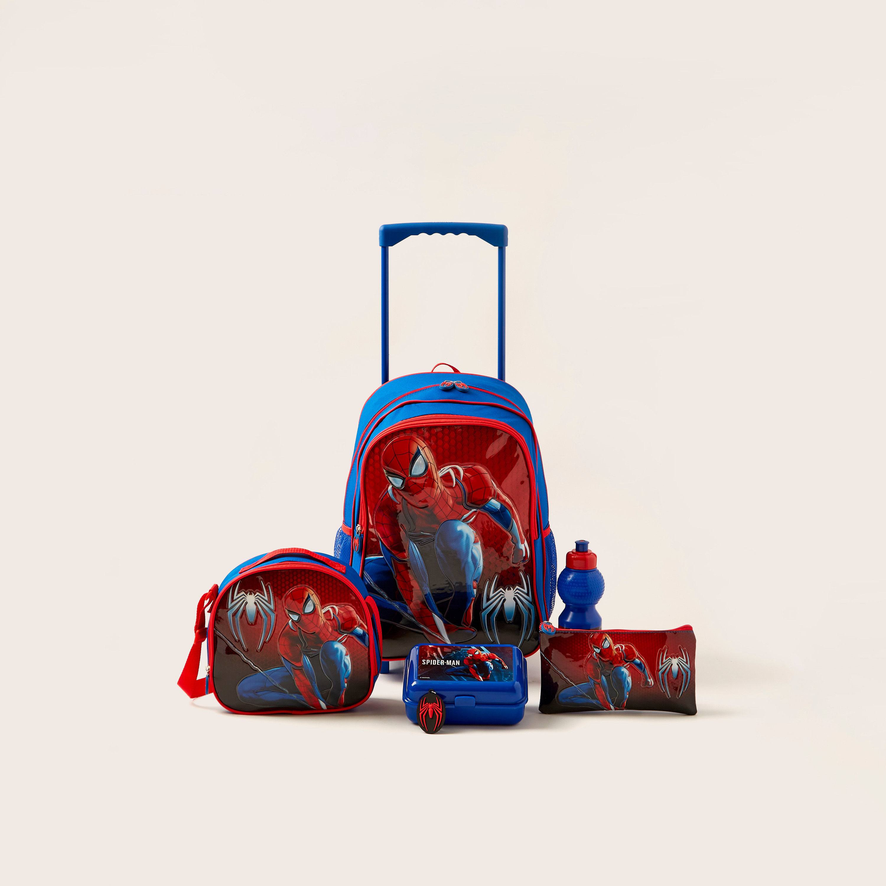 طقم شنطة ظهر بعجلات وطبعات سبايدر مان 5 قطع من ديزني-school-bagsandbackpacks-trolleybags-image-1