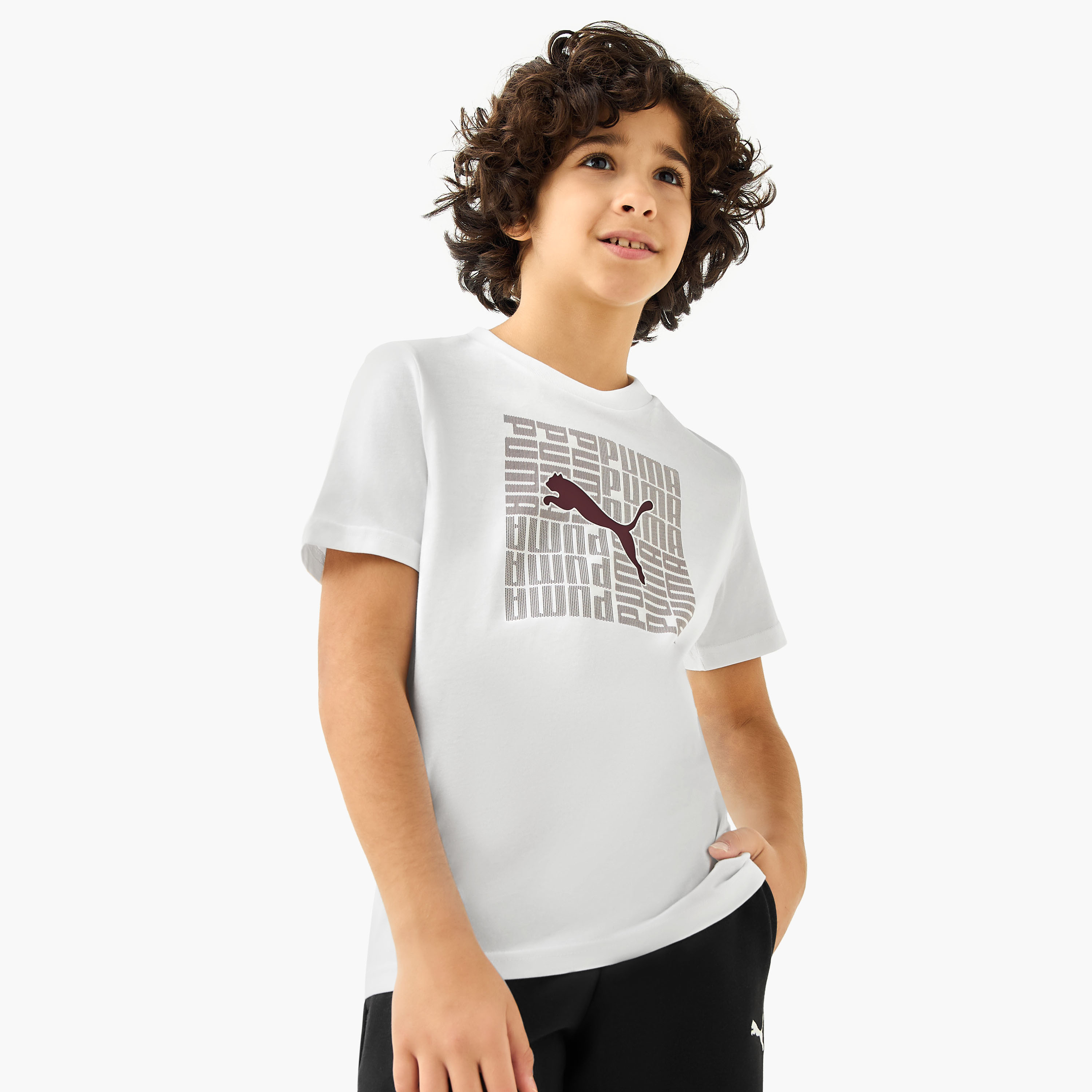 PUMA Logo Print T-shirt with Short Sleeves-boys-clothing-sportswear-tops-image-1