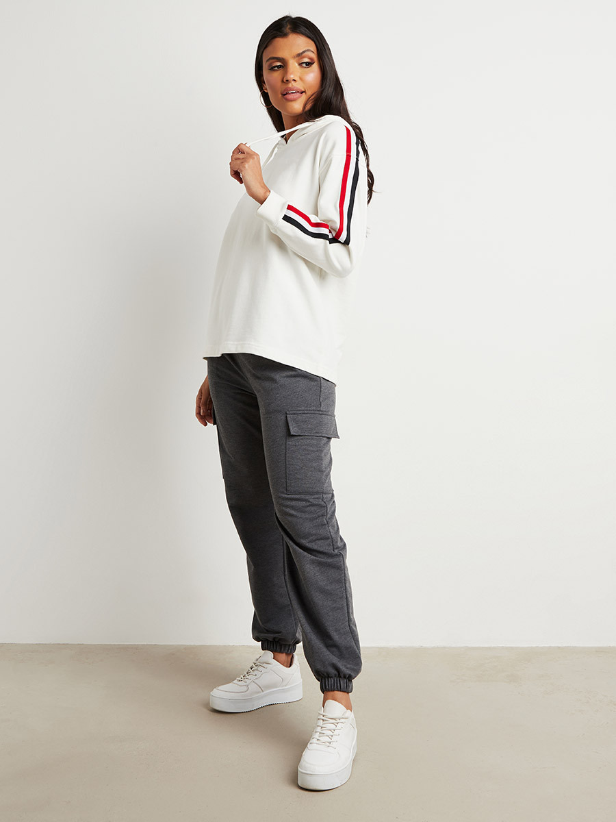 Styli Striped Taping Sleeves Detail Hoodie with Drawcord-women-clothing-hoodiesandsweatshirts-hoodies-image-2
