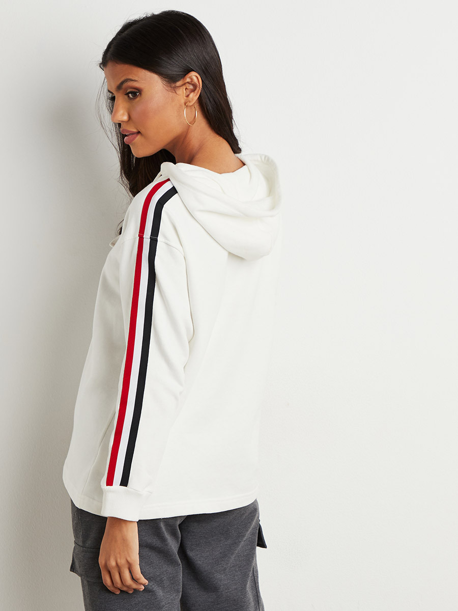 Styli Striped Taping Sleeves Detail Hoodie with Drawcord-women-clothing-hoodiesandsweatshirts-hoodies-image-3