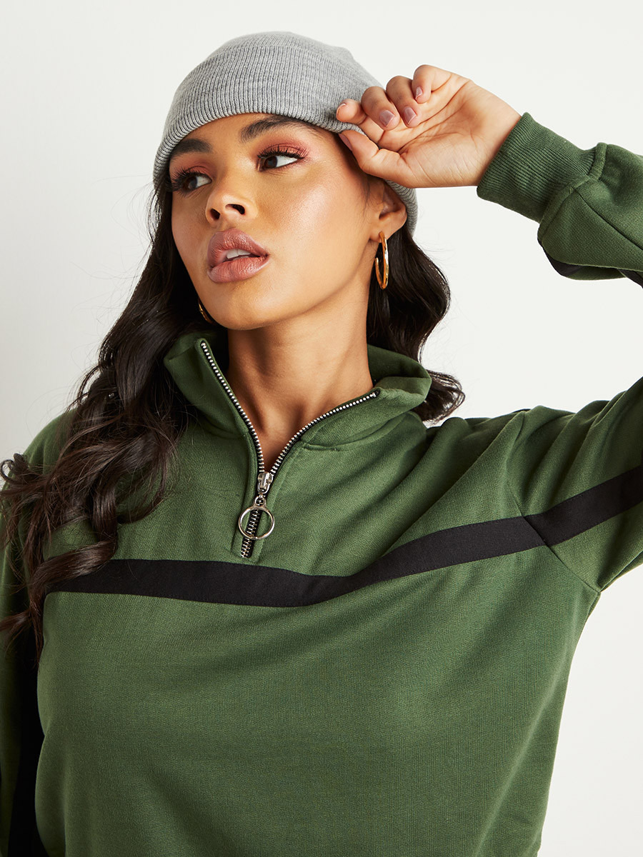 Styli Funnel Neck Zip Closure Crop Sweatshirt with Contrast Striped-women-clothing-hoodiesandsweatshirts-sweatshirts-image-5