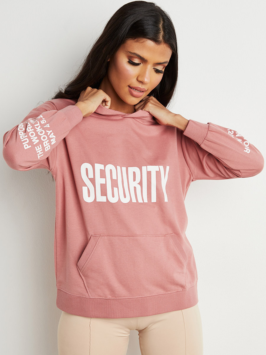 Styli Security Slogan Print Hoodie with Slip Pocket-women-clothing-hoodiesandsweatshirts-hoodies-image-1