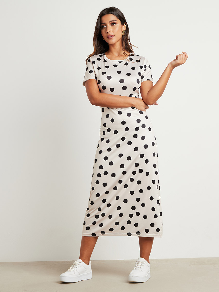 Styli Polka Dot Printed Short Sleeves A-Line Midi Dress-women-clothing-dresses-image-1