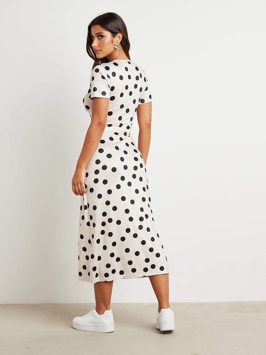 Styli Polka Dot Printed Short Sleeves A-Line Midi Dress-women-clothing-dresses-image-4