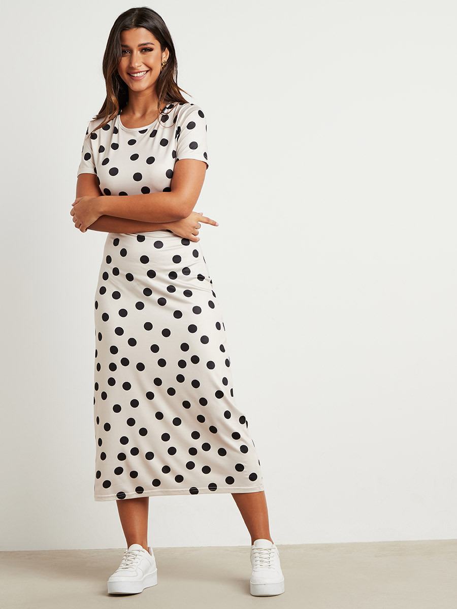 Styli Polka Dot Printed Short Sleeves A-Line Midi Dress-women-clothing-dresses-image-5