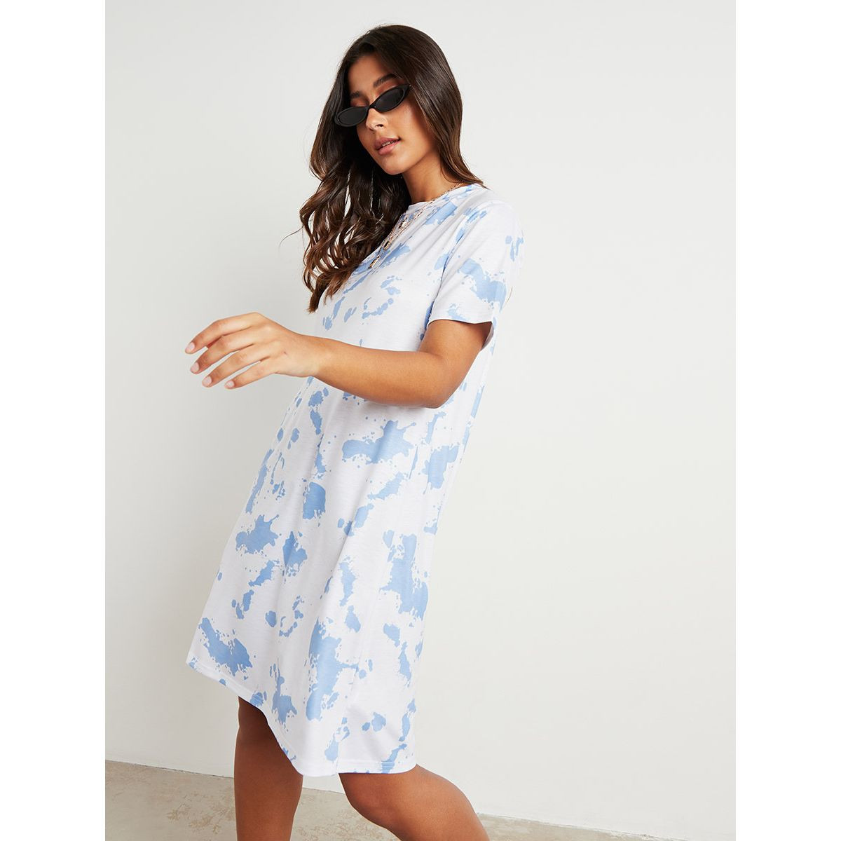 فستان قصير مصبوغ بتصميم تيشيرت من ستايلي-women-clothing-dresses-image-5