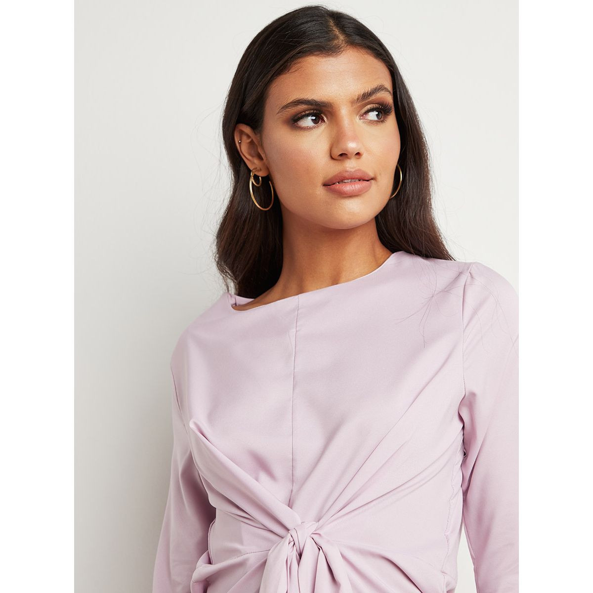 Styli Self Tie Knot Detail 3/4 Sleeves Midi Dress-women-clothing-dresses-image-2