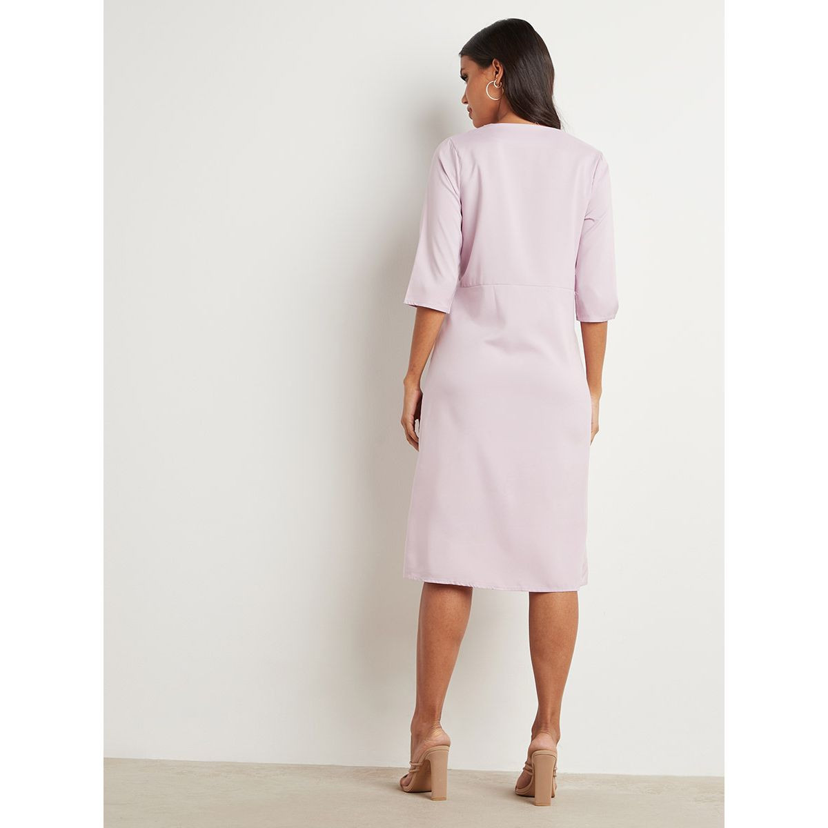 Styli Self Tie Knot Detail 3/4 Sleeves Midi Dress-women-clothing-dresses-image-5