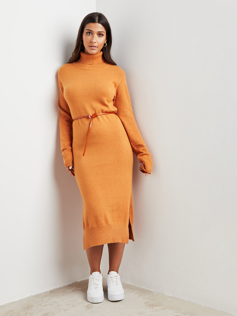 Styli Side Split Detail Roll Neck Jumper Midi Dress-women-clothing-dresses-image-1