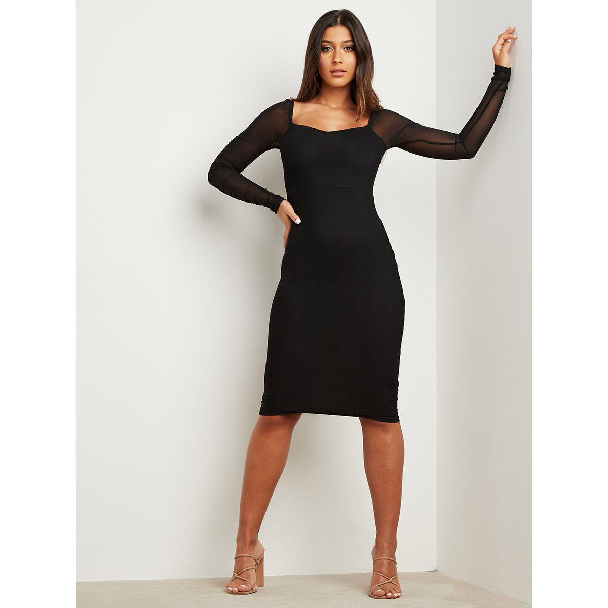 فستان ميدي بأكمام شبكية من ستايلي-women-clothing-dresses-image-2