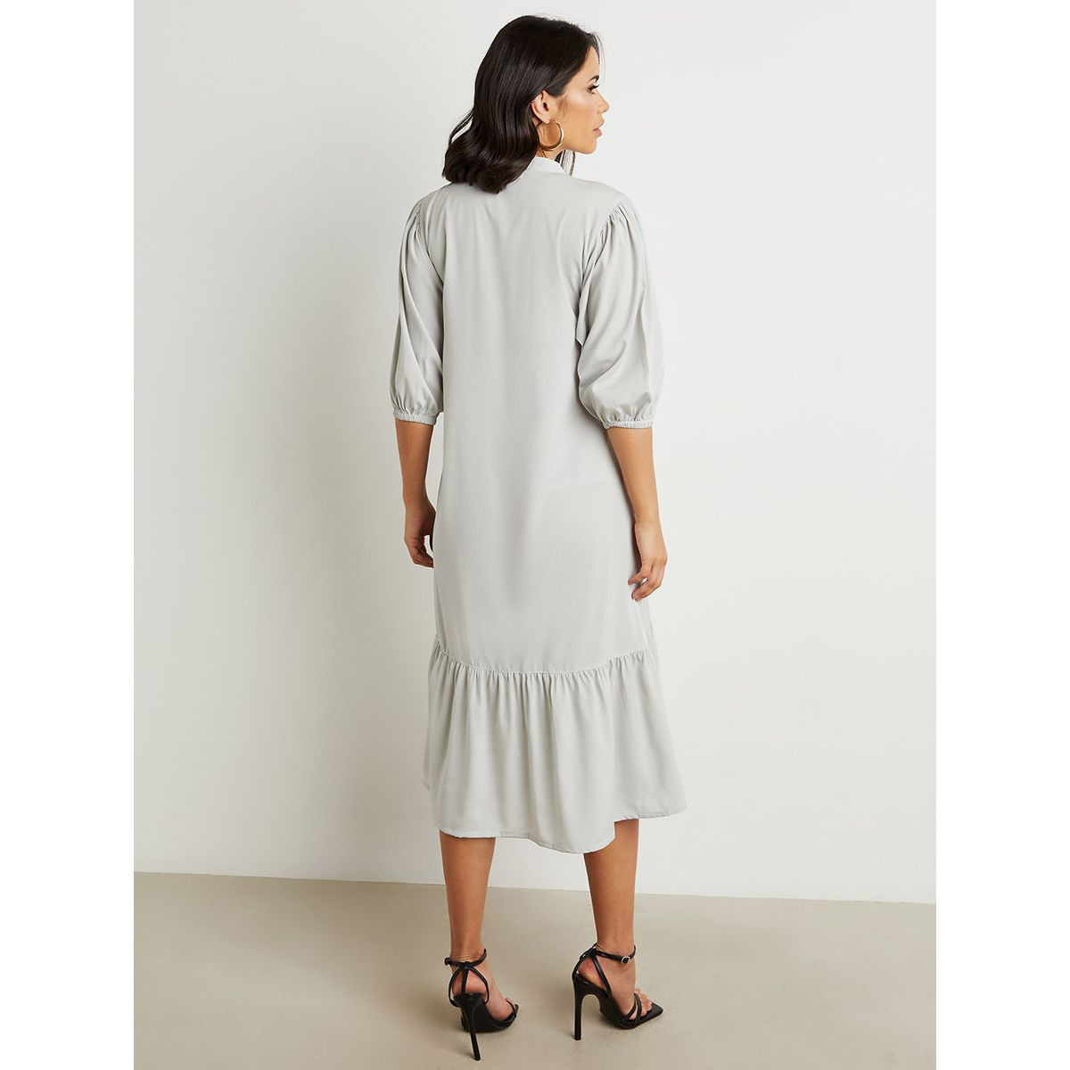 Styli Button Through 3/4 Sleeves Casual Midi Dress-women-clothing-dresses-image-3