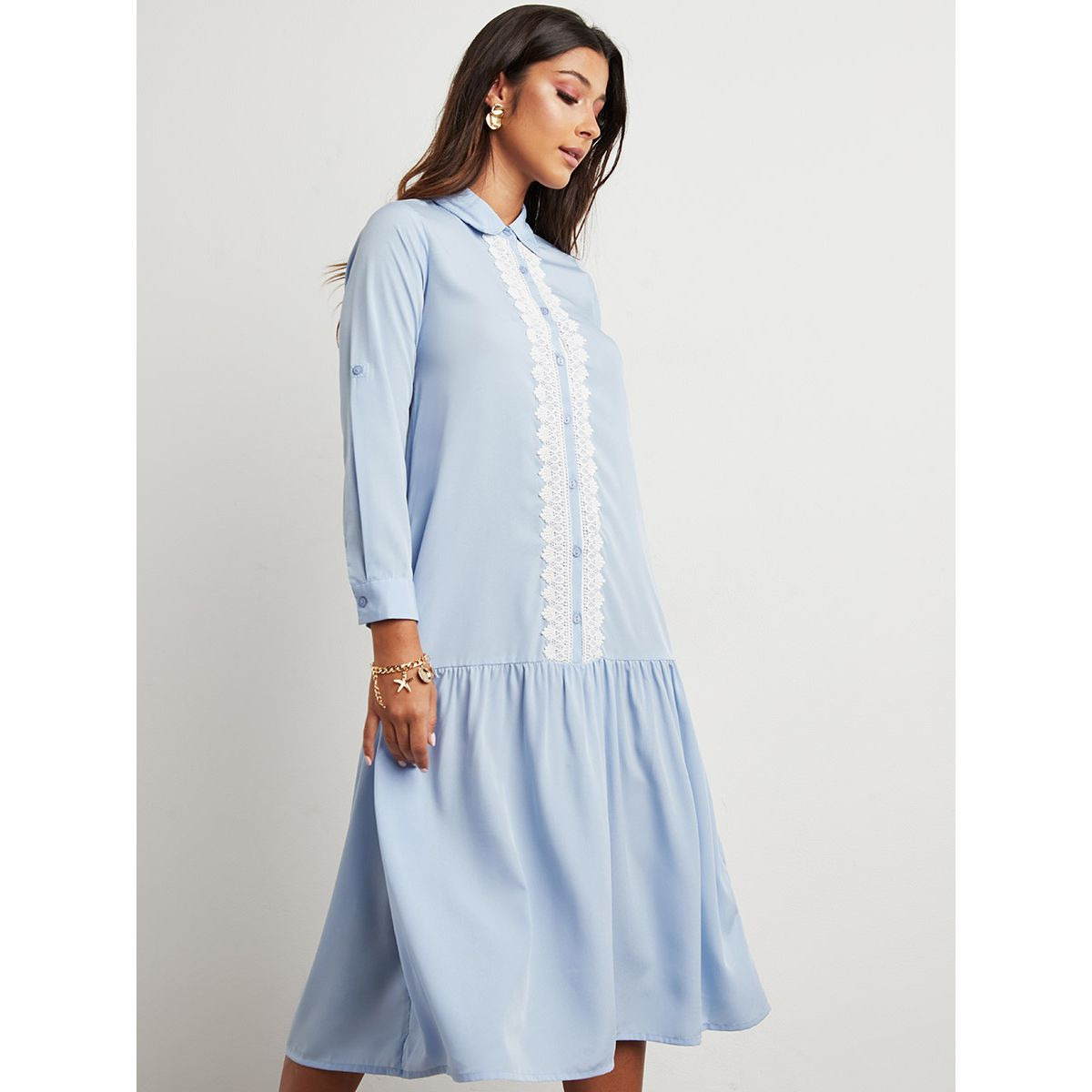 فستان ميدي بتفاصيل دانتيل من ستايلي-women-clothing-dresses-image-1