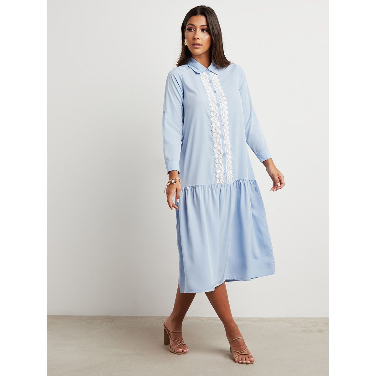 فستان ميدي بتفاصيل دانتيل من ستايلي-women-clothing-dresses-image-2