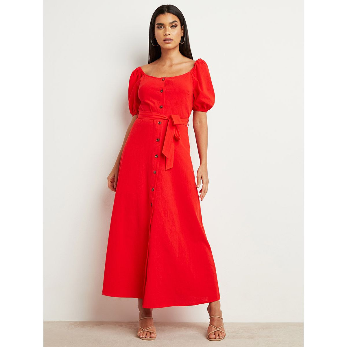 فستان طويل بأزرار وأكمام منفوخة من ستايلي-women-clothing-dresses-image-1