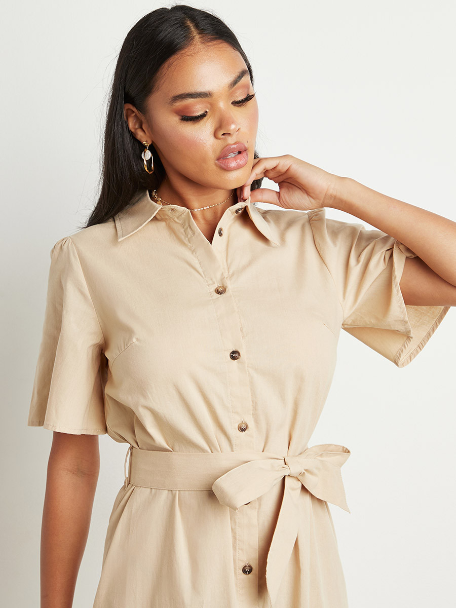 فستان طويل بحزام بتصميم قميص من ستايلي-women-clothing-dresses-image-2