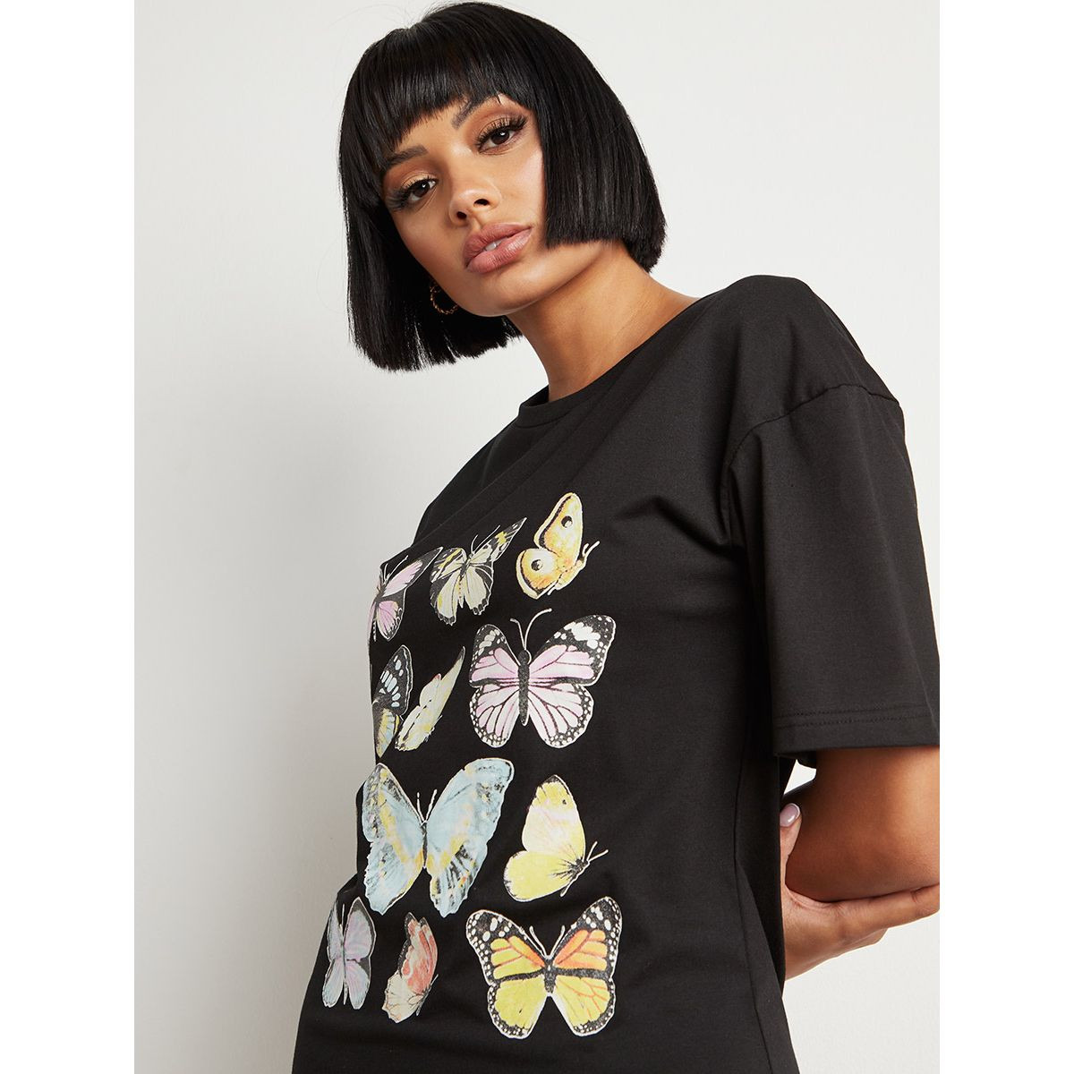 Styli Butterfly Graphic Printed T-shirt Mini Dress with Short Sleeves-women-clothing-dresses-image-4