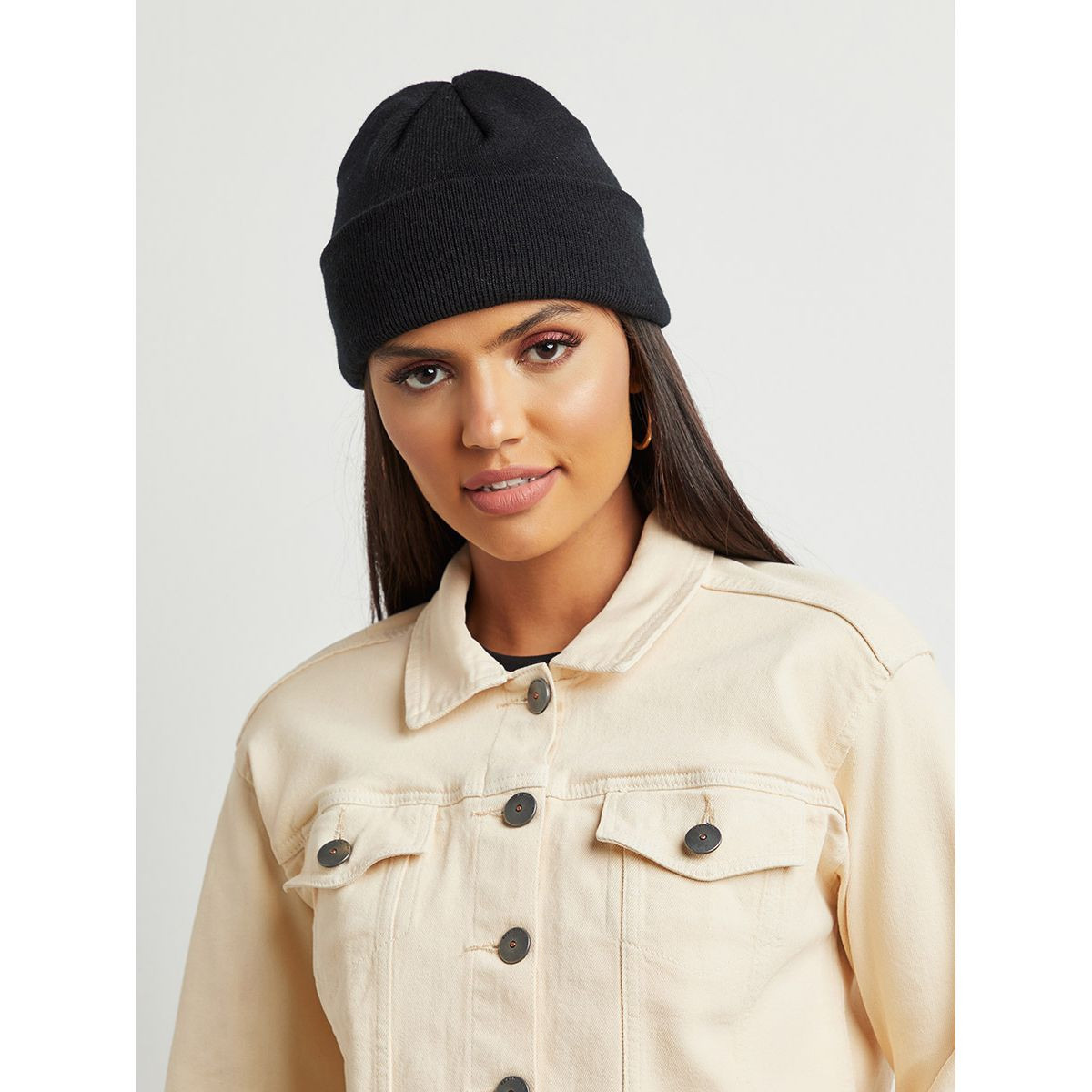 Styli Cropped Button Down Denim Jacket with Frayed Edge-women-winterwear-coatsandjackets-jackets-image-4