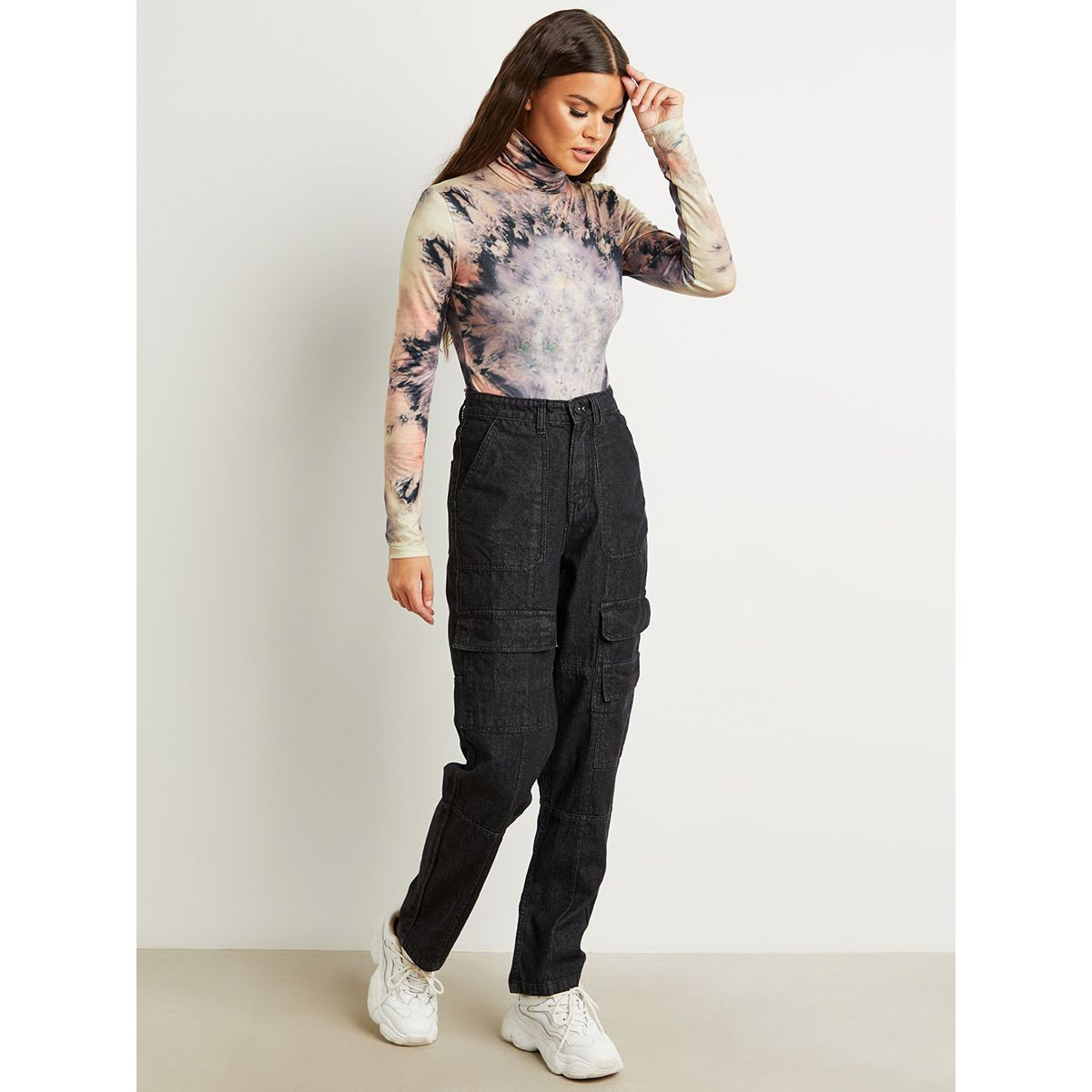 Styli Cargo Pocket Detail Straight Leg Jeans with Belt Loops-women-clothing-bottoms-jeans-image-2