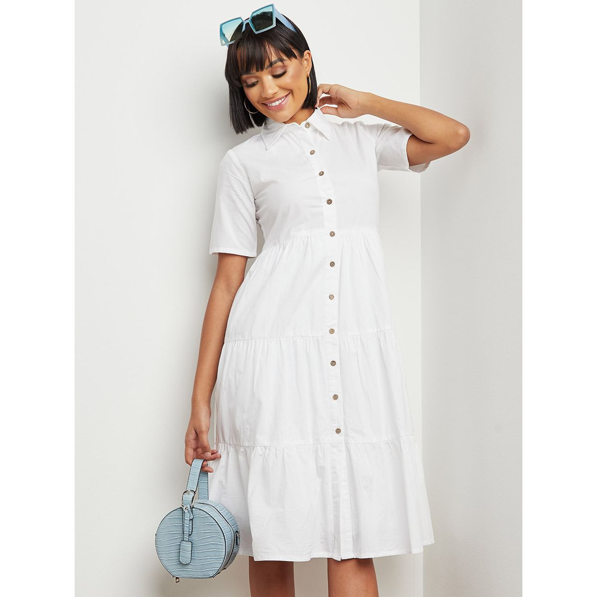 فستان ميدي بأزرار وأكمام قصيرة من ستايلي-women-clothing-dresses-image-1