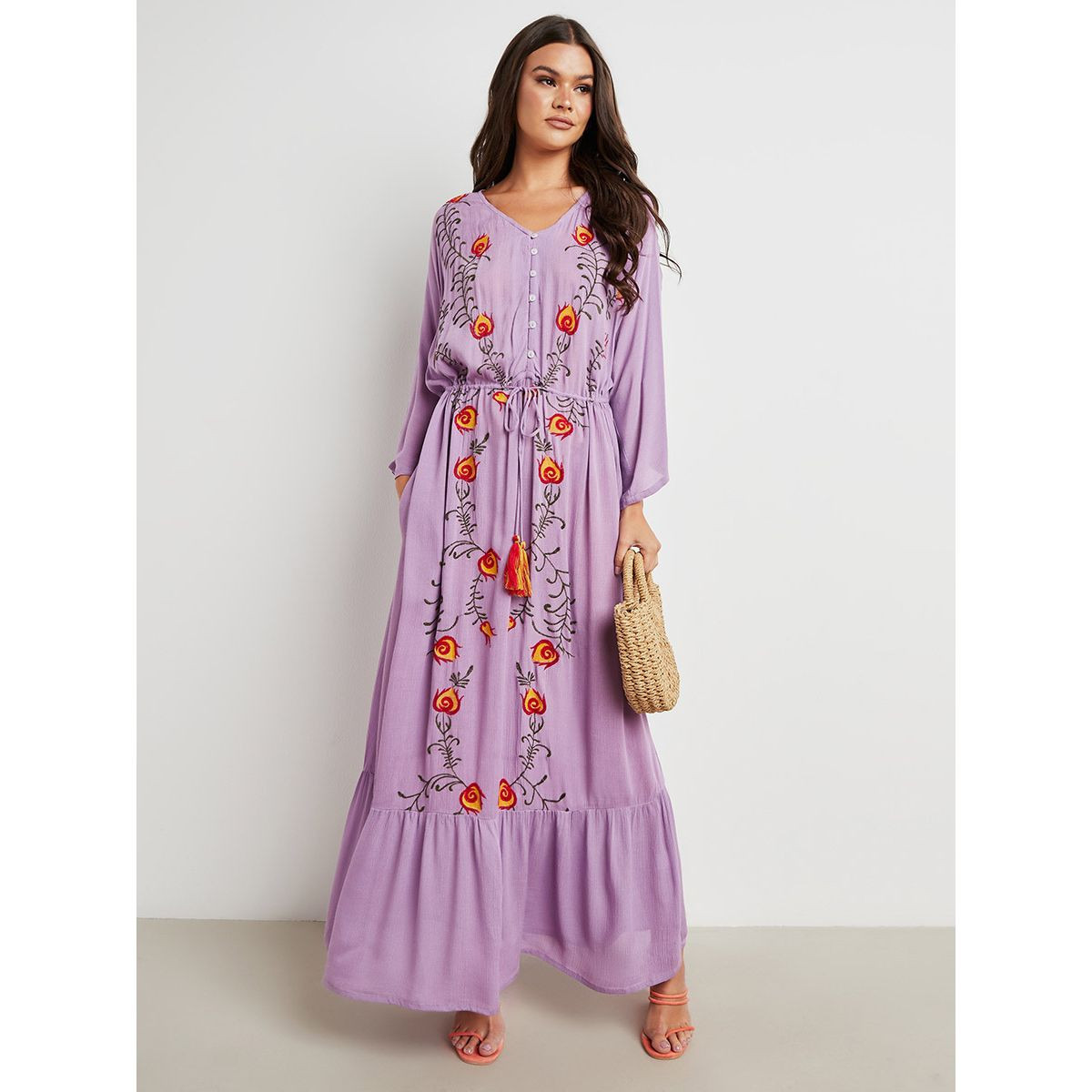 فستان طويل بياقة على شكل V من ستايلي-women-clothing-dresses-image-1