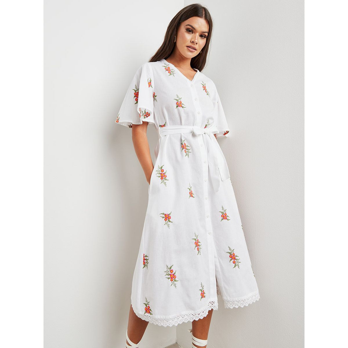 فستان ميدي مزين بتطريزات ورود من ستايلي-women-clothing-dresses-image-1
