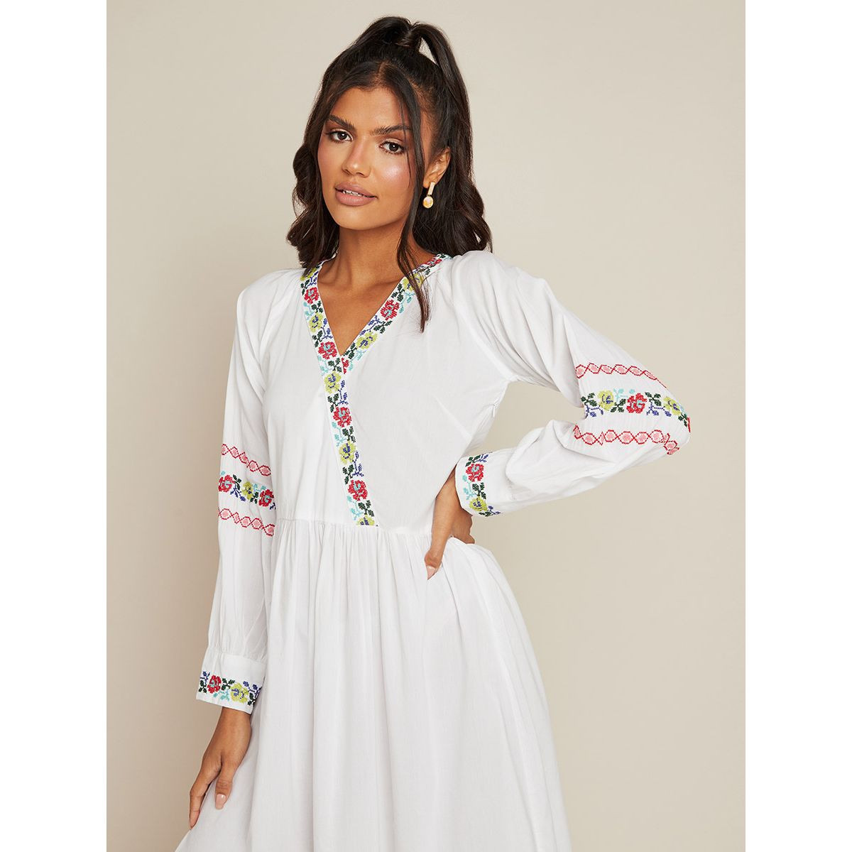 فستان ميدي قطن مزين بتطريزات من ستايلي-women-clothing-dresses-image-2