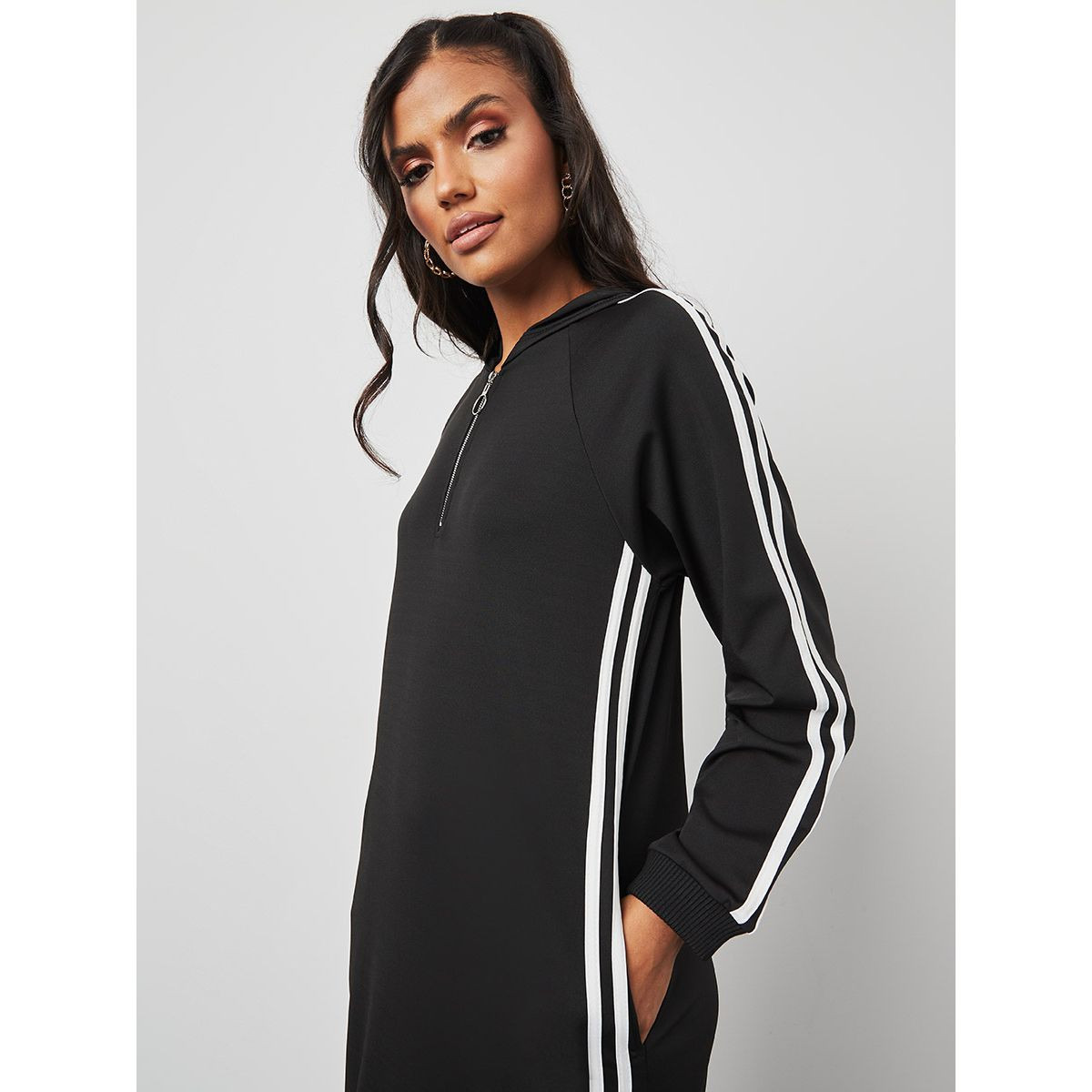 Styli Side Stripe Detail Hooded Maxi Dress-women-clothing-dresses-image-2