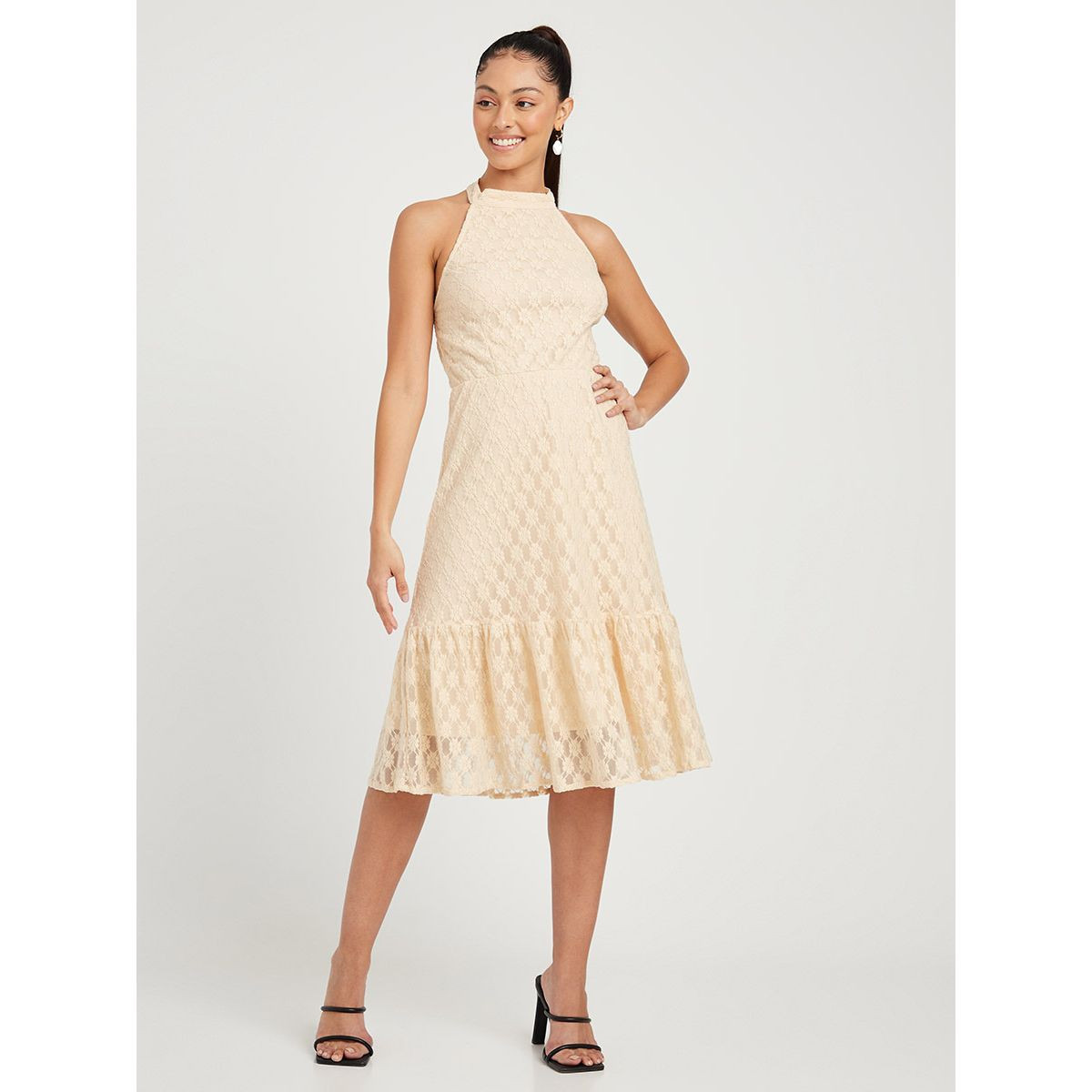 Styli Sleeveless Halter Neck Lace Insert A-Line Midi Dress-women-clothing-dresses-image-2