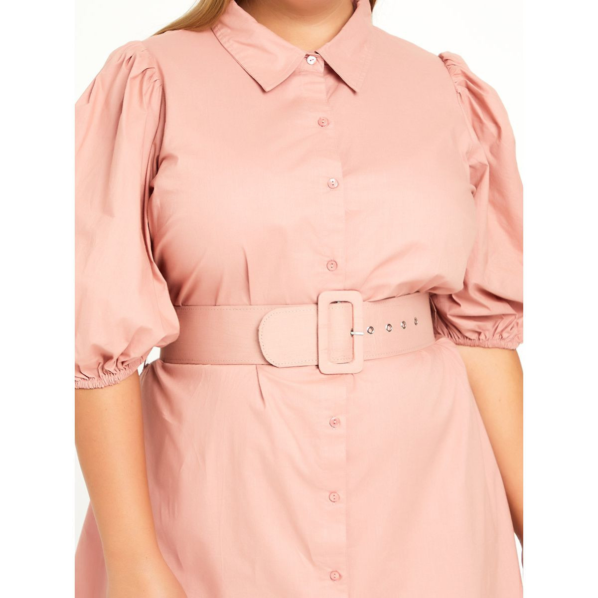 Styli Plus Puff Volume Sleeves Belted A Line Shirt Mini Dress-women-clothing-dresses-image-3