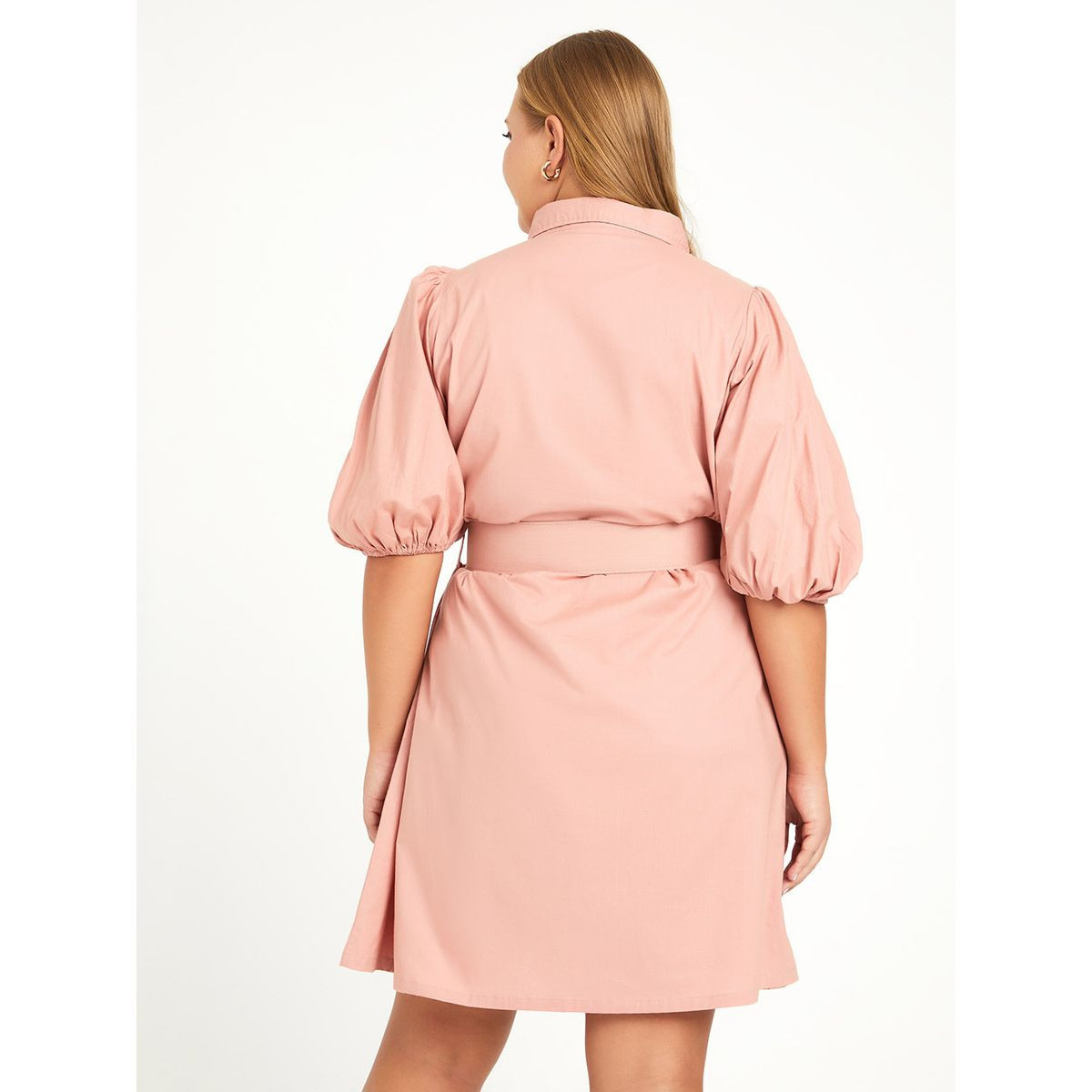 Styli Plus Puff Volume Sleeves Belted A Line Shirt Mini Dress-women-clothing-dresses-image-4