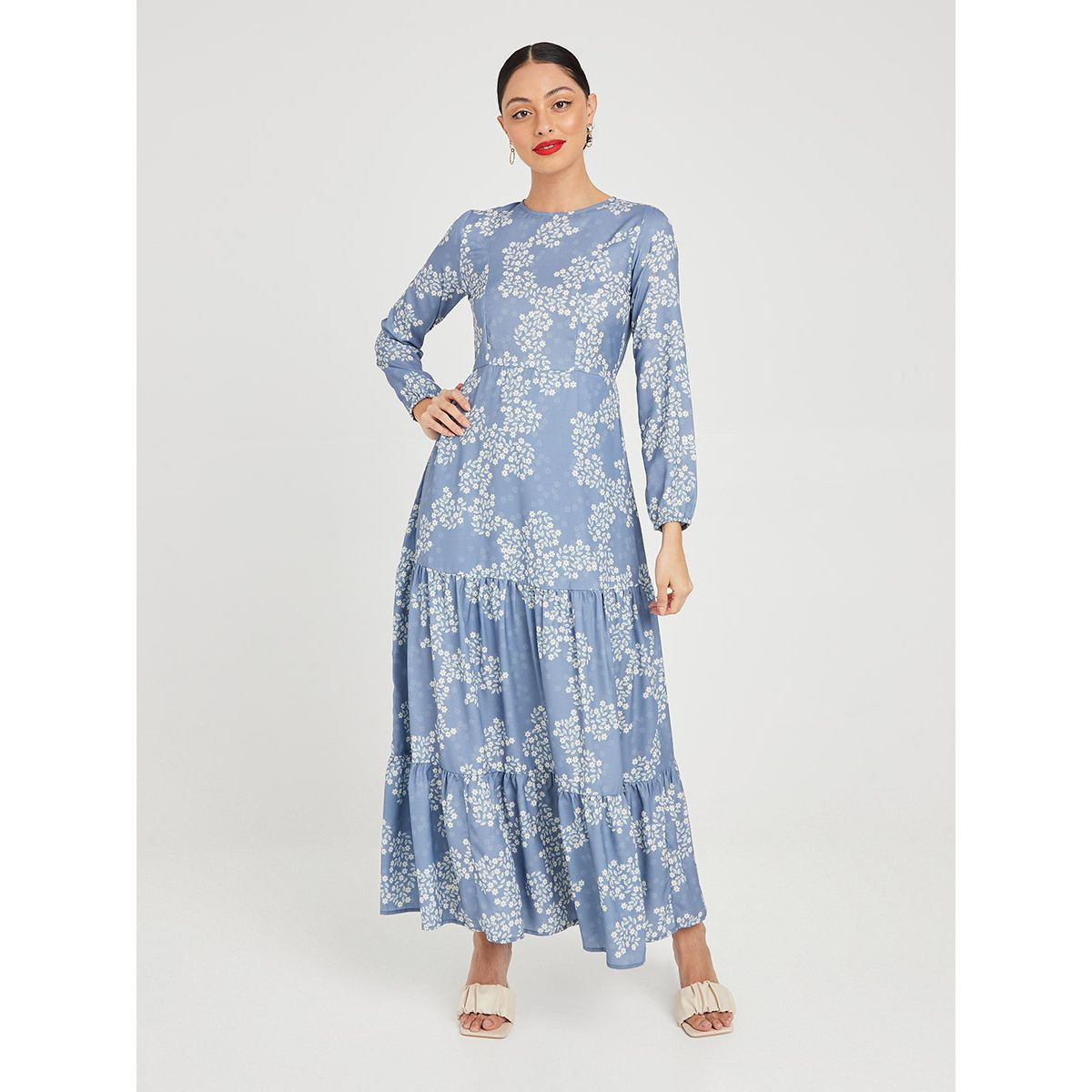 Styli Long Sleeves Floral Print Tiered A-Line Maxi Dress-women-clothing-dresses-image-1