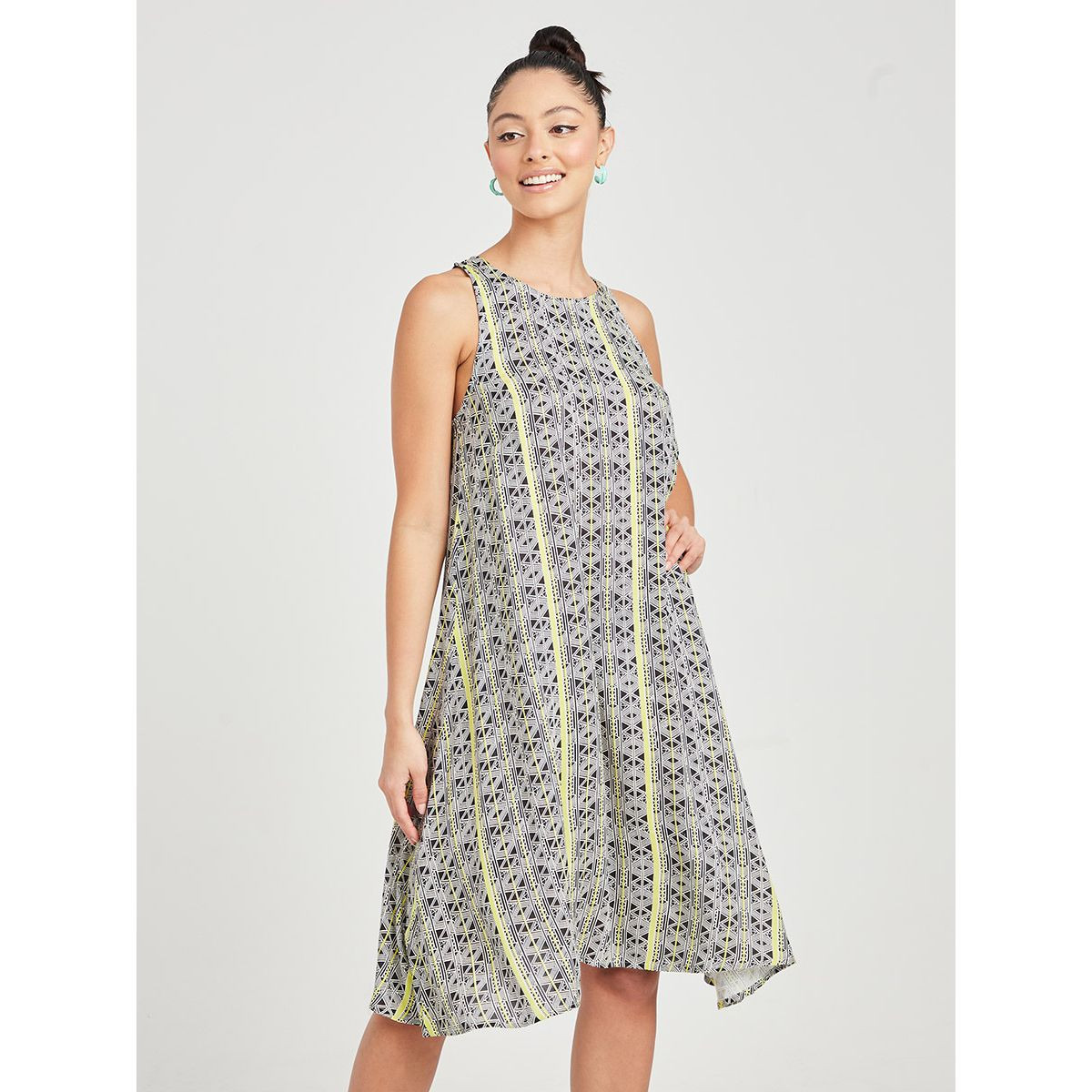 Styli Sleeveless Racerback Aztec Print A-Line Knee Length Dress-women-clothing-dresses-image-1