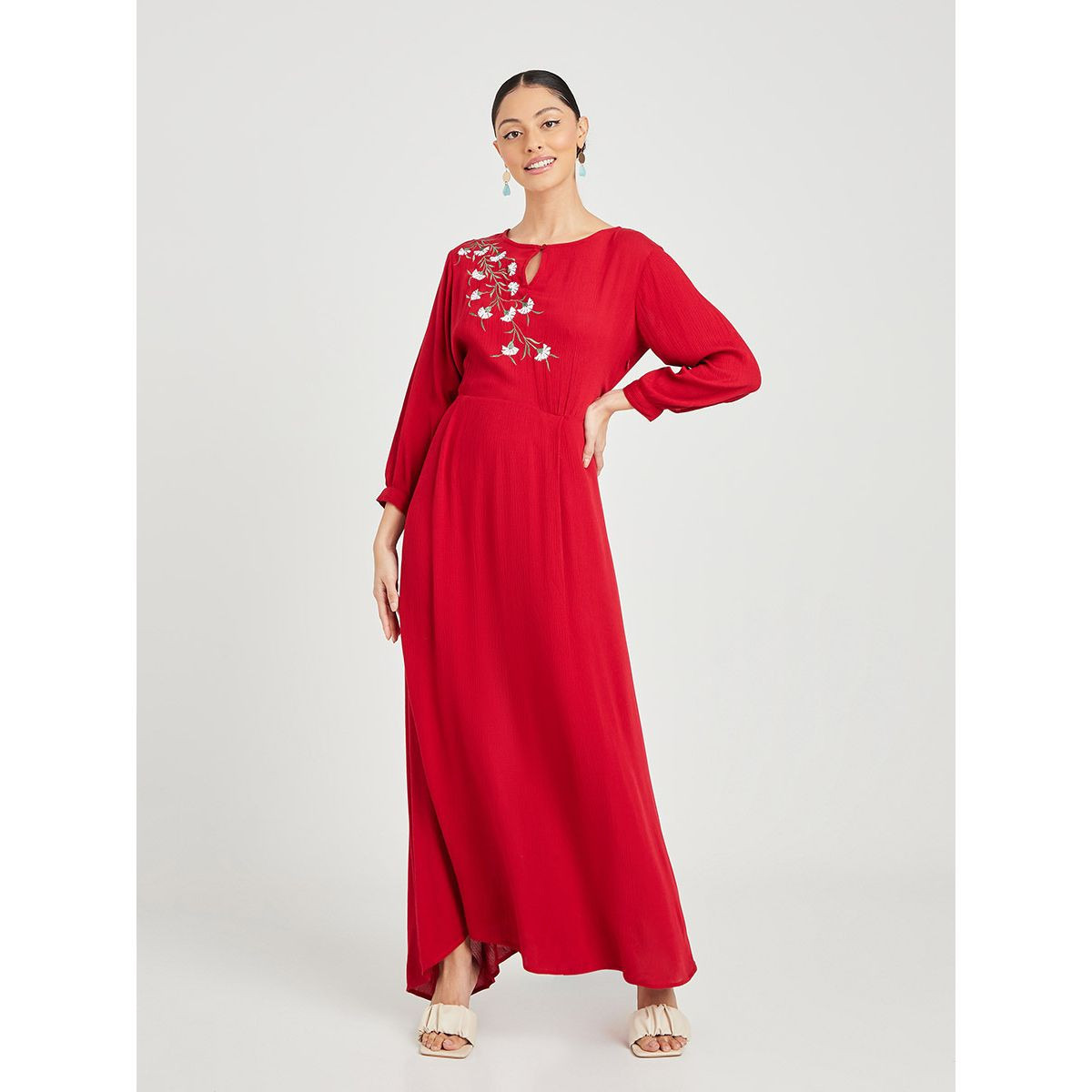 Styli Long Sleeves Round Neck A-Line Maxi Dress-women-clothing-dresses-image-1