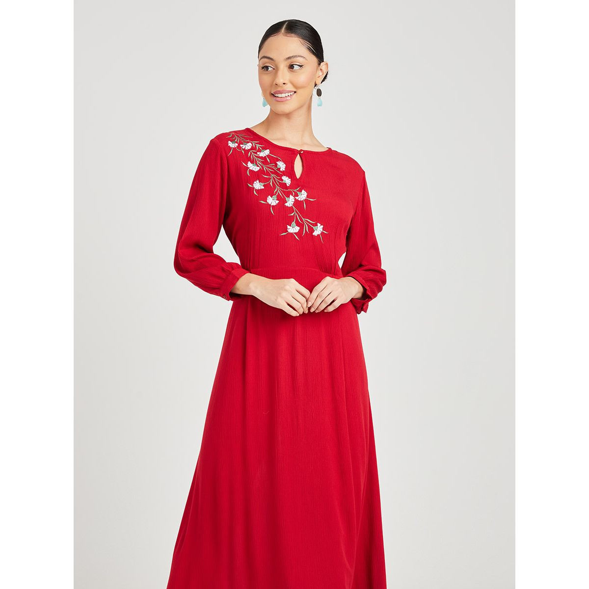 Styli Long Sleeves Round Neck A-Line Maxi Dress-women-clothing-dresses-image-2