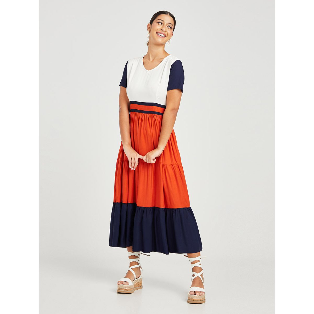 فستان ميدي بنمط كتل الالوان من ستايلي-women-clothing-dresses-image-1
