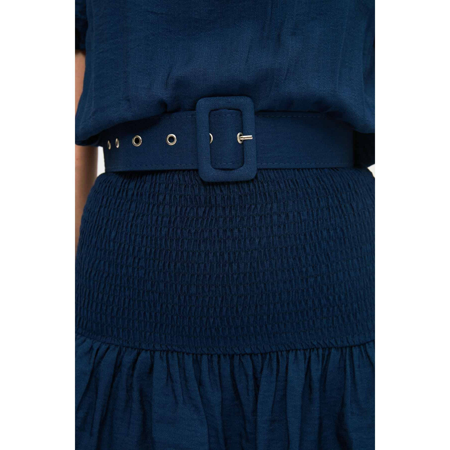 Trendyol Short Sleeves Off Shoulder Neck Woven Mini Dress with Belted-women-clothing-dresses-image-2