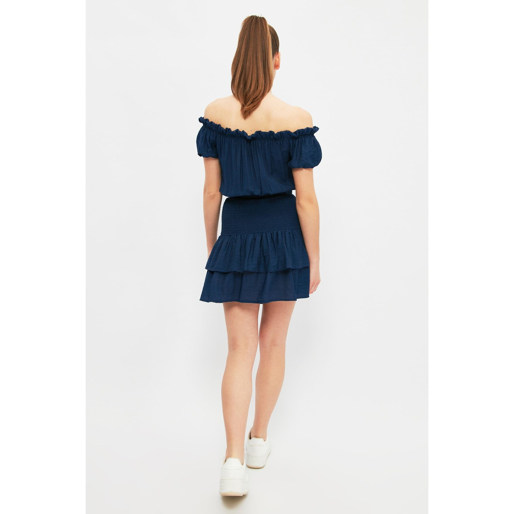 Trendyol Short Sleeves Off Shoulder Neck Woven Mini Dress with Belted-women-clothing-dresses-image-5