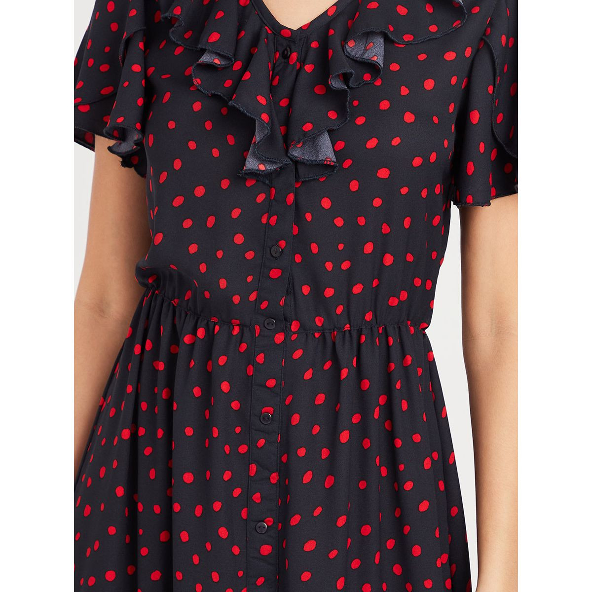 Styli Short Sleeves Polka Dot Ruffle Detail Woven Smock Maxi Dress-women-clothing-dresses-image-3