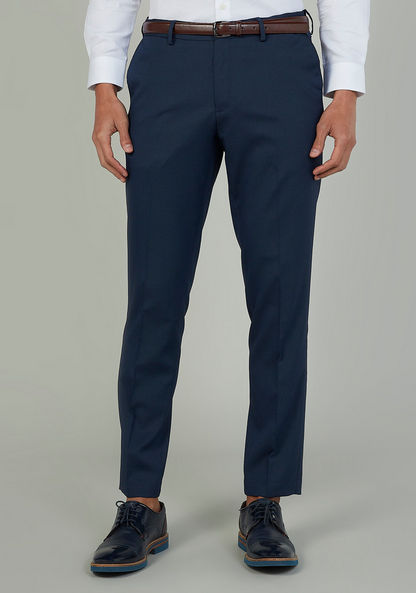 Slim Fit Textured Formal Trousers with Belt Loops and Pockets