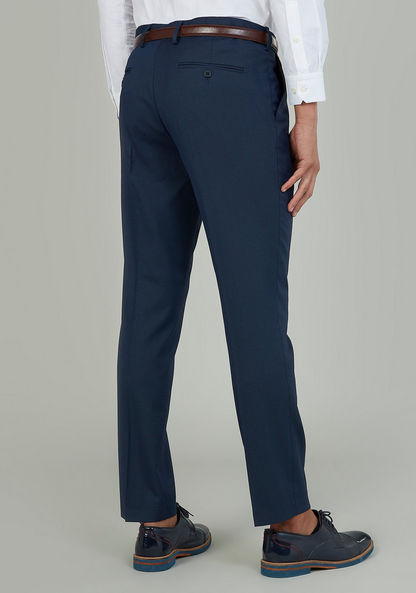 Slim Fit Textured Formal Trousers with Belt Loops and Pockets