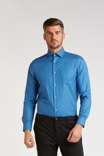 Solid Formal Shirt with Long Sleeves and Chest Pocket