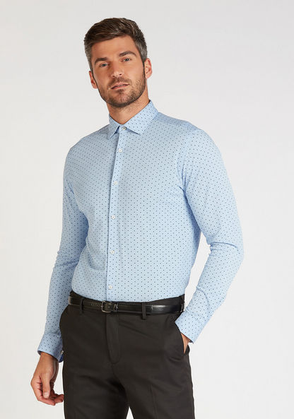 Printed Formal Shirt with Long Sleeves and Spread Collar