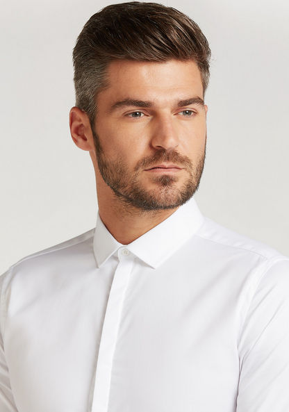 Solid Formal Shirt with Long Sleeves and Concealed Placket
