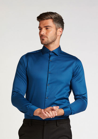 Solid Formal Shirt with Long Sleeves and Spread Collar