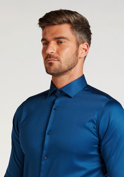 Solid Formal Shirt with Long Sleeves and Spread Collar