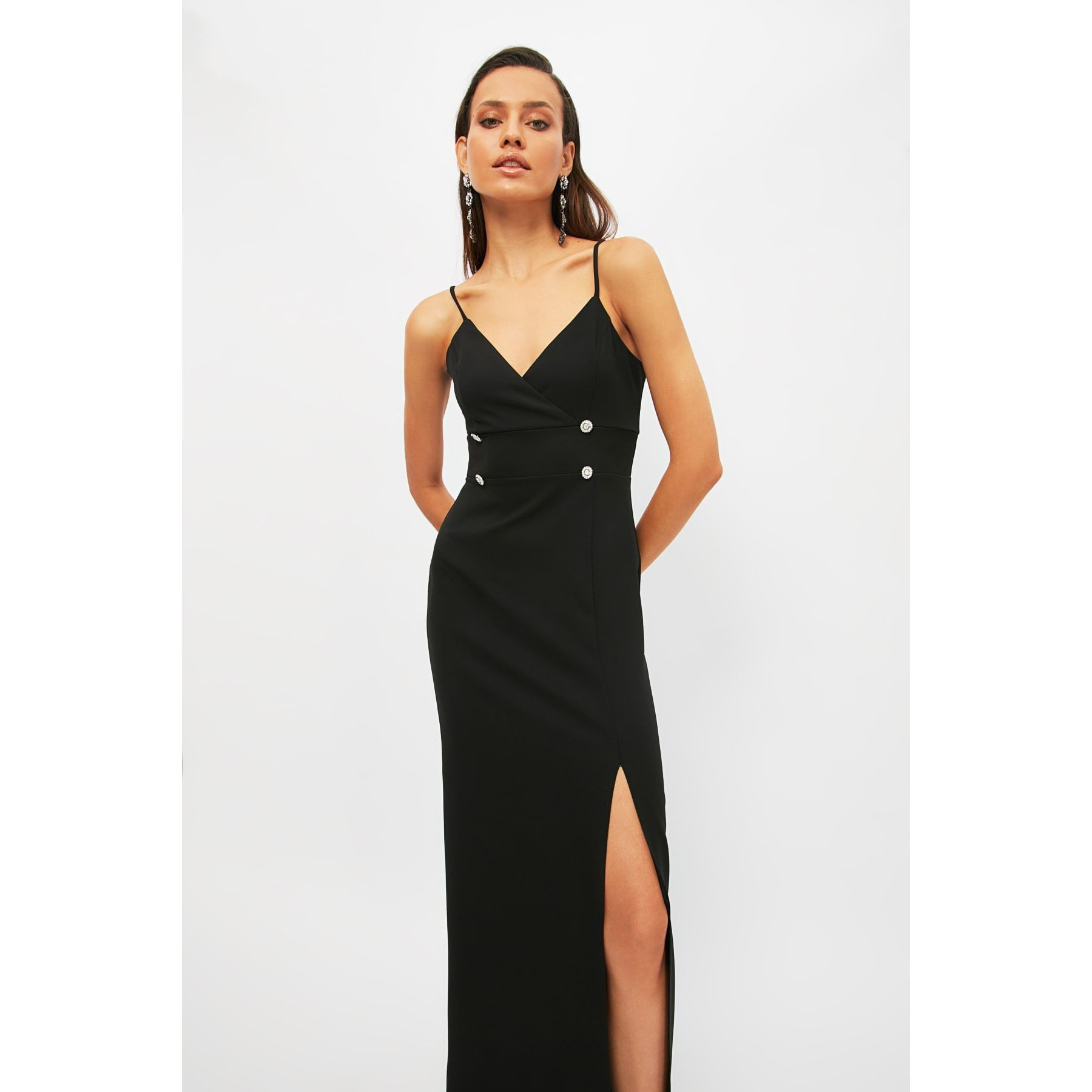 Trendyol Strappy Woven Sheath Maxi Dress with Split Hem-women-clothing-dresses-image-1