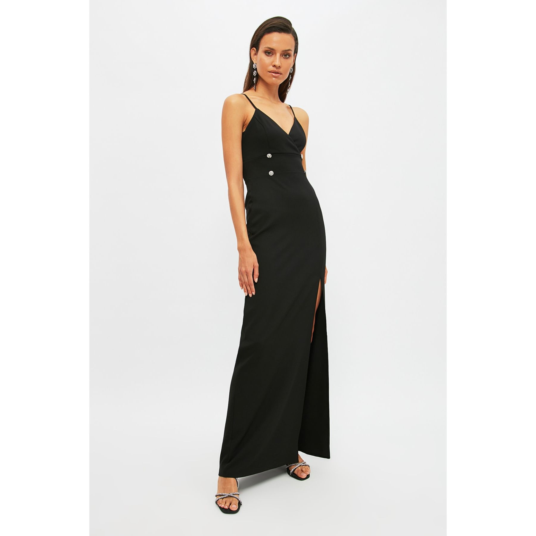 Trendyol Strappy Woven Sheath Maxi Dress with Split Hem-women-clothing-dresses-image-4