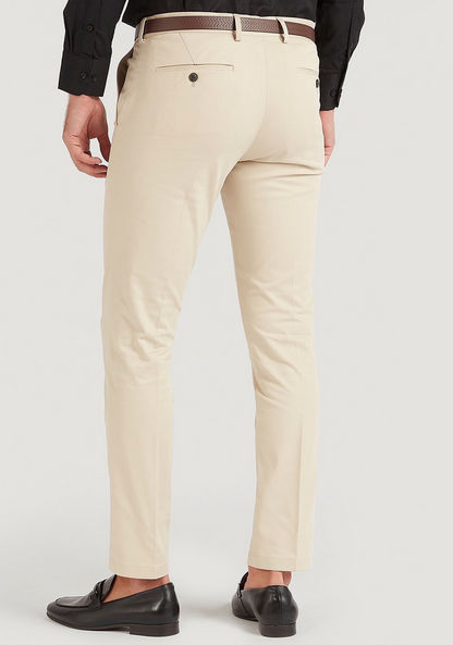 Solid Slim Fit Mid-Rise Trousers with Button Closure